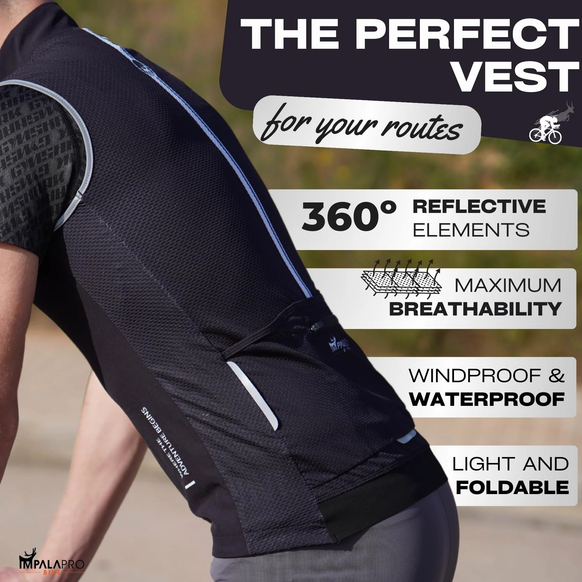 IMPALAPRO Gilet Vélo Réfléchissant – Gilet Sans Manche Coupe Vent Vélo