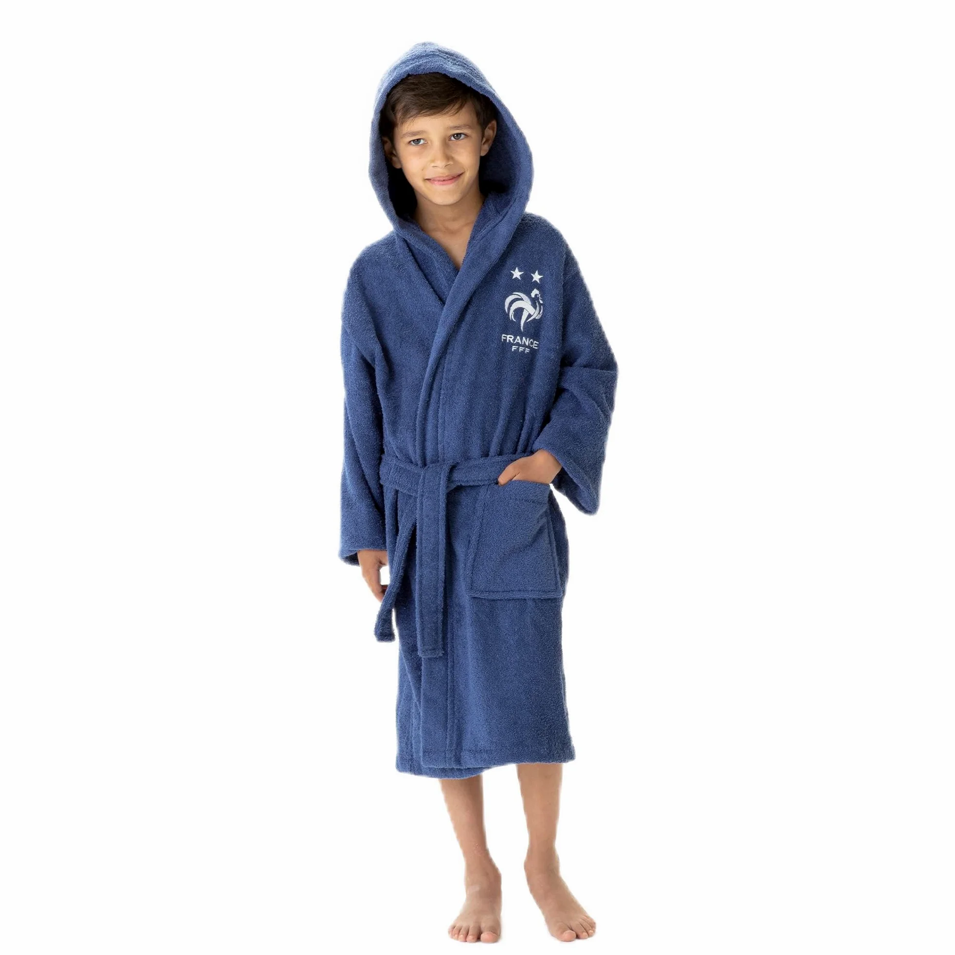 FFF Champions Peignoir Enfant | 100% Coton | OEKO-TEX | Bleu