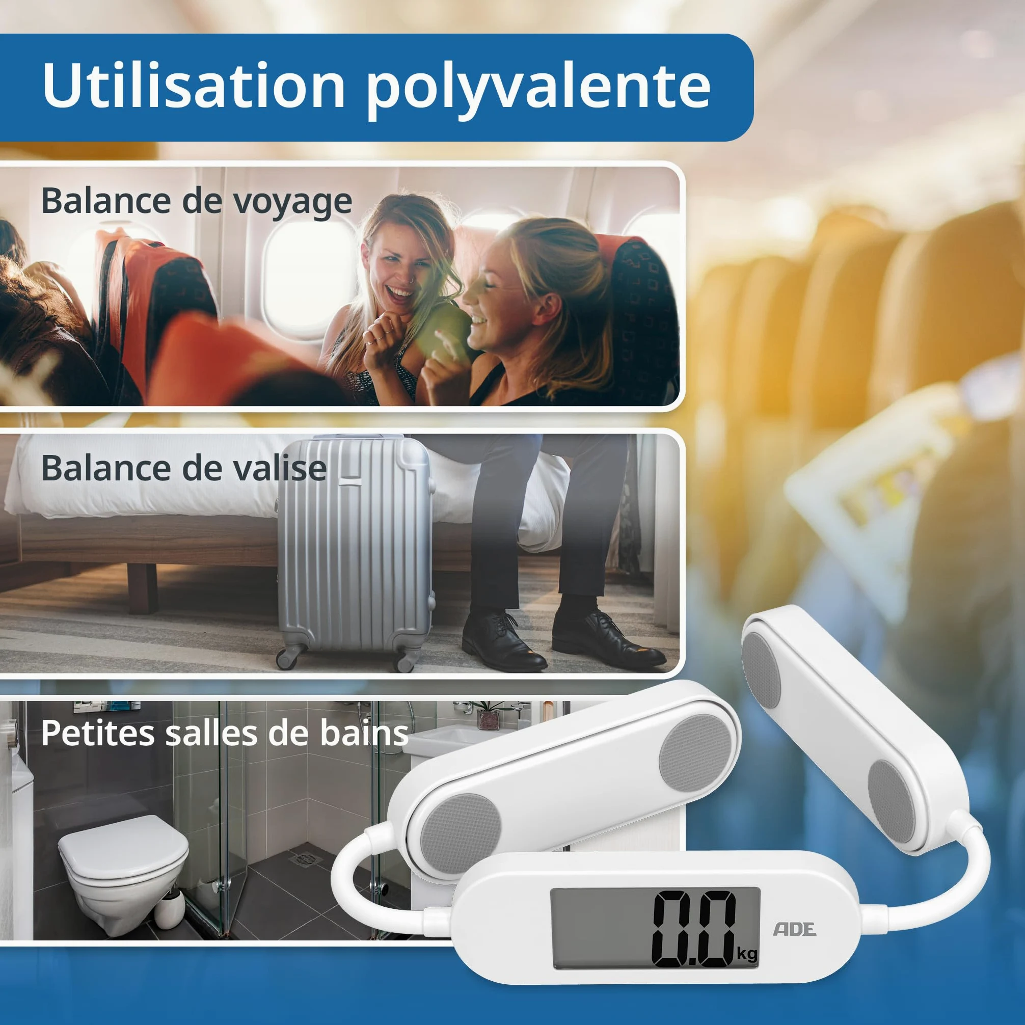 ADE Balance de voyage pliable | pèse-personne numérique avec une capacité de charge de 180 kg par pas de 100 g | balance corporelle précise avec écran LCD