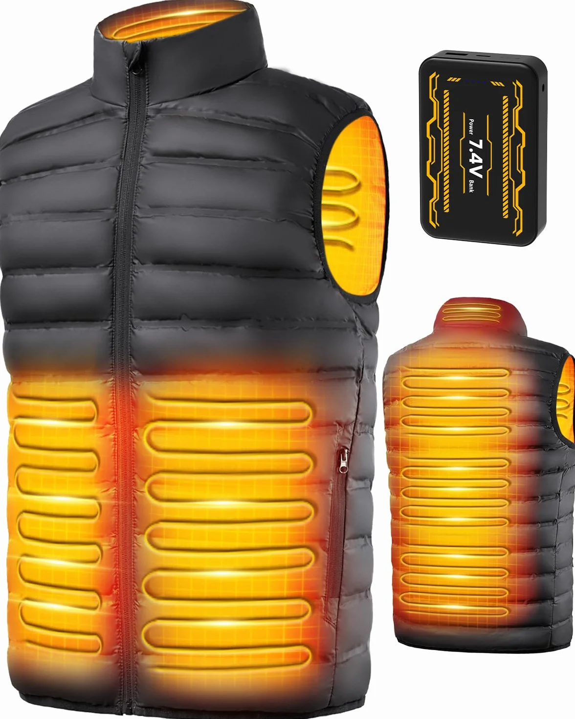 LABCOOL Gilet Chauffant, Veste Chauffante Homme Femme, Doudoune Chauffante avec 7.4V 25000mAh Batterie incluse, 3 Niveau de Chauffant, 6 Zones Chauffante, Blouson Sans Manche Chauffante
