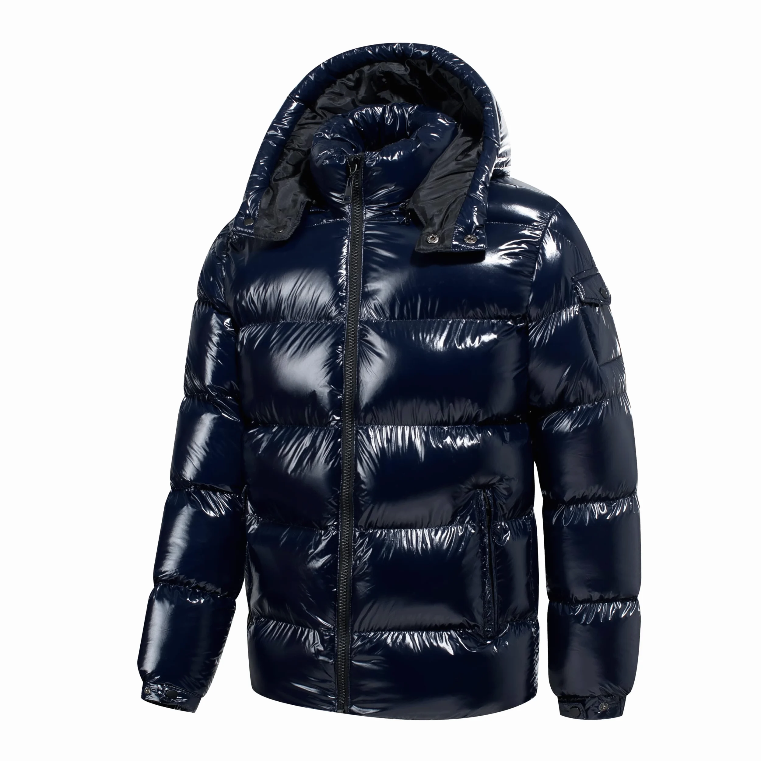 TONY BACKER Veste courte veste d'hiver brillante pour homme coupe-vent imperméable avec capuche amovible avec fermeture éclair