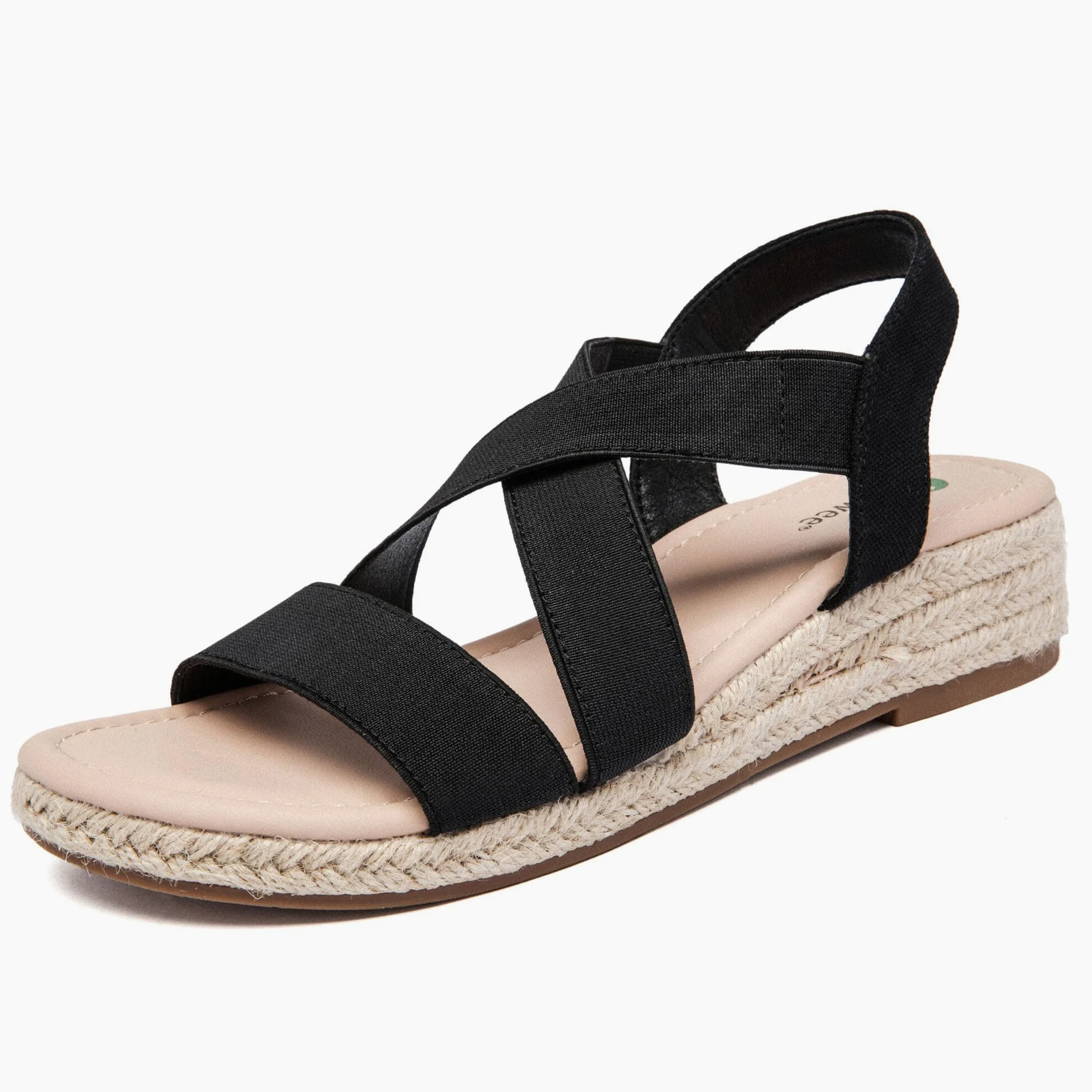 Ataiwee Sandales compensées à plateforme pour femmes,Sandales compensées espadrilles d'été décontractées avec bride de cheville élastique et bout ouvert