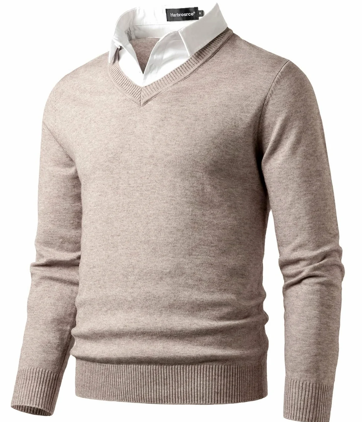 Pull en Maille Fine Homme V Neck Chandail Classique avec Col de Chemise Automne Hiver Tricot Basique Pullover Uni Sweaters