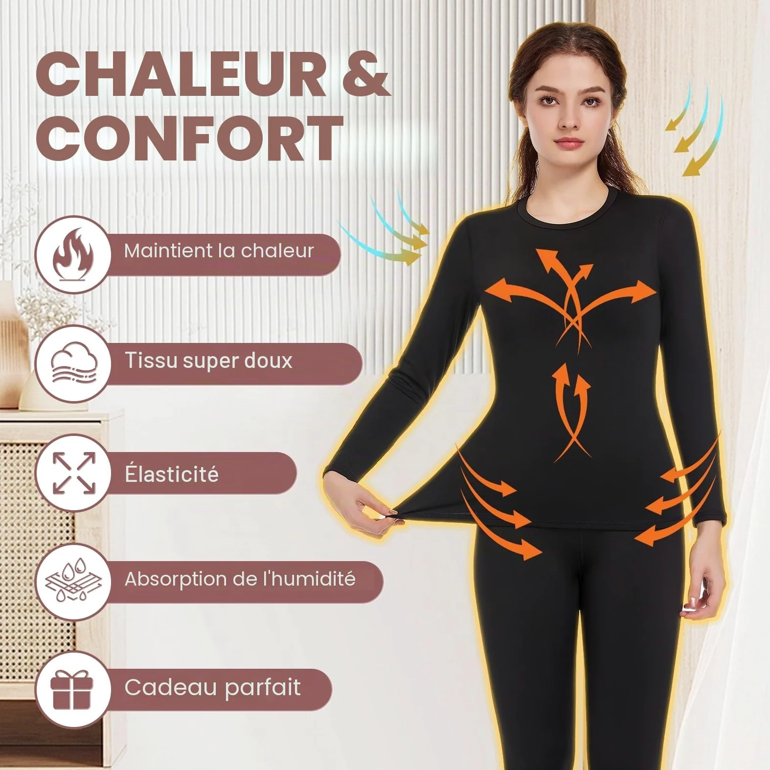 TBoonor Vêtements Thermiques pour Femmes, sous-vêtements Respirants et Fonctionnels, de Ski avec Doublure en Polaire – Ensemble Thermique Ultra Doux pour l’Hiver, Idéal pour la Maison et Le Sport