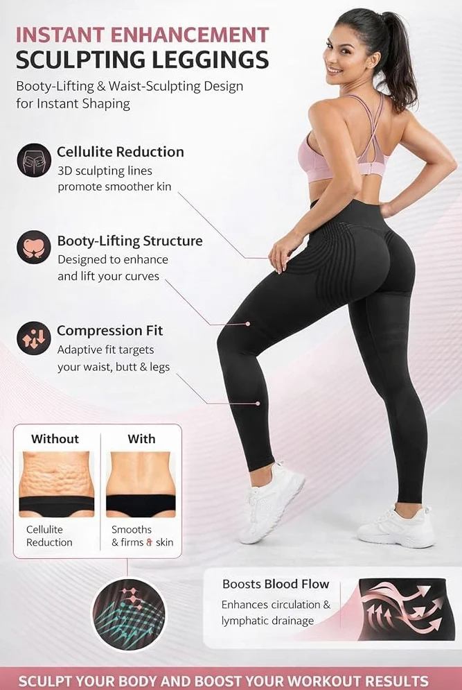Legging 3D Anti Cellulite Femme, Femme Legging Anti-Cellulite à Compression, Minceur Leggings Taille Haute sans Couture, Push-Up Opaque Yoga Fitness Pantalon Sport