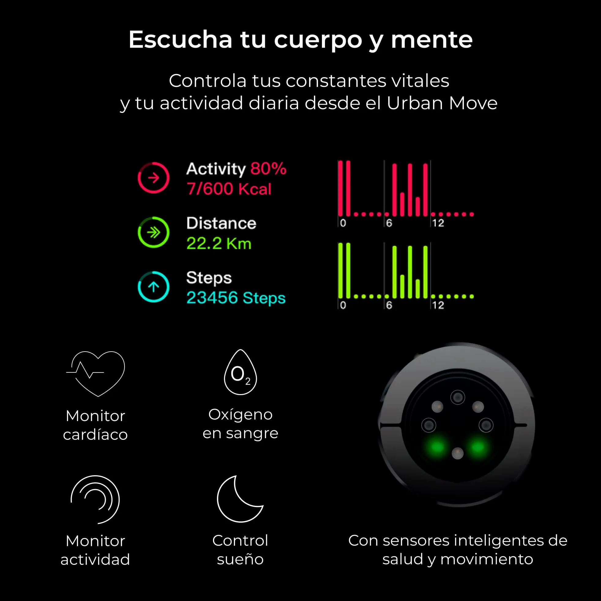 KSIX Smartwatch Urban Move noir, écran AMOLED 2,06", messages, mains libres, assistant vocal, 100+ modes sportifs