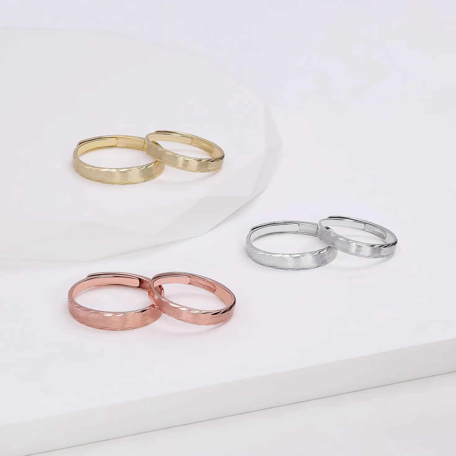 Meissa Bagues de Couple pour Homme et Femme Anneaux de Mariage en Argent Sterling 925 Finition Satinée Simple Bagues de Promesse Assorties Taille Ajustable