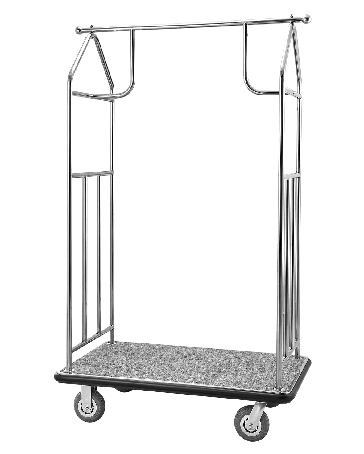 VEVOR Chariot à Bagages Hôtel, 362 kg, Chariot à Plate-Forme de Concierge, Finition INOX Brossé, avec Moquette Grise, Roues Caoutchouc 15,24 cm, Porte-Bagages pour Hôtels, Condos, Complexes Hôteliers