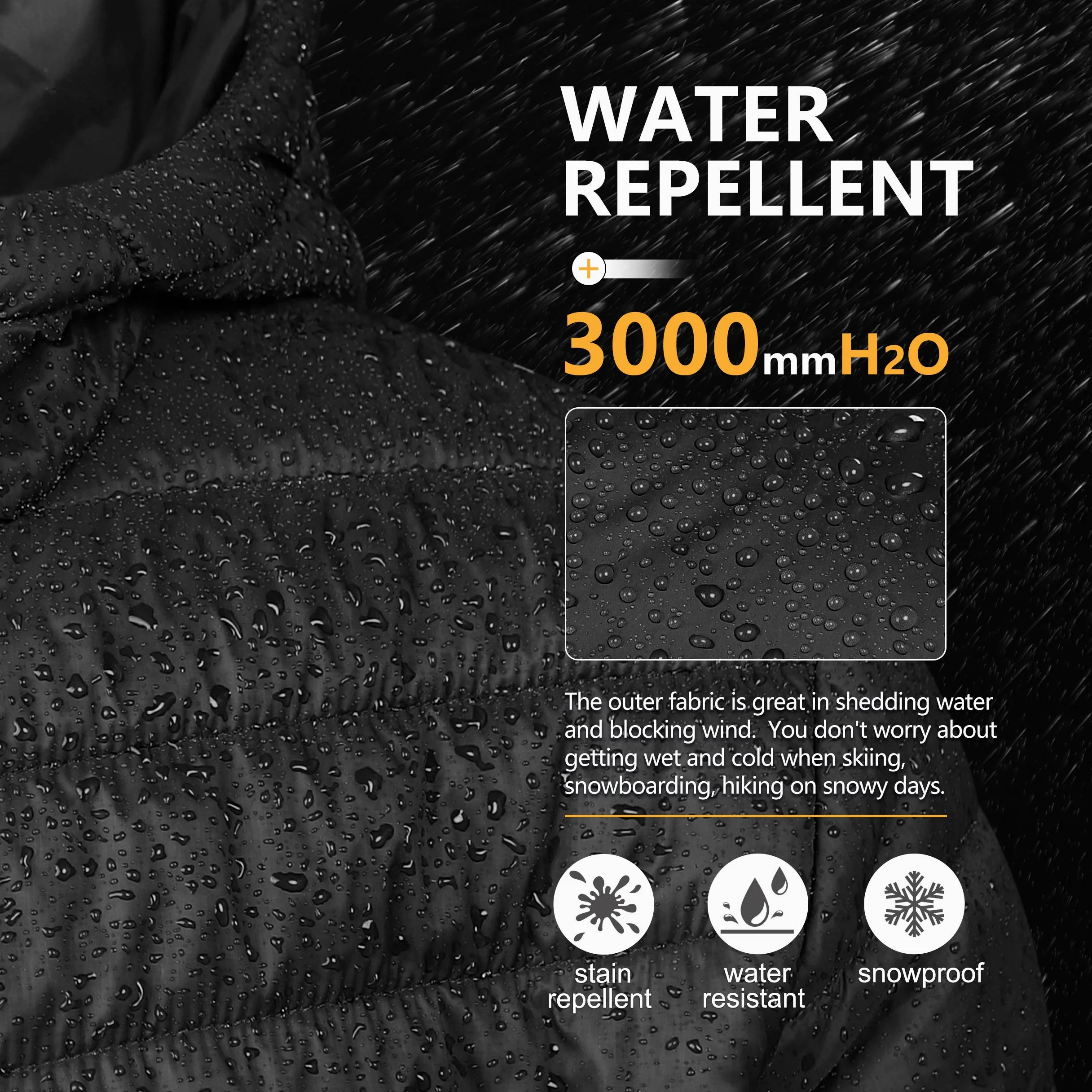 Outdoor Ventures Veste matelassée imperméable pour homme - Veste à capuche légère et imperméable - Avec poches