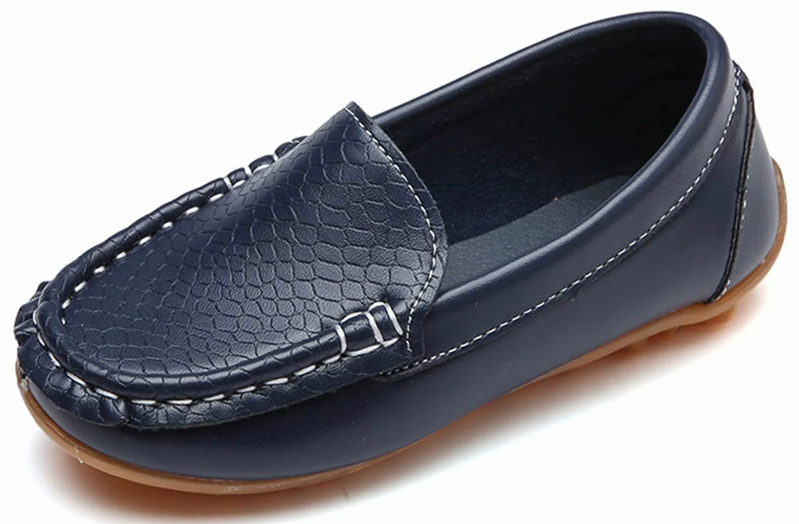 Mocassins pour Enfant Cuir Bateau Chaussures Garçon Mode Oxford Chaussures Fille Décontracté Confortable Mocassin Plates Loafers, Bleu foncé 35 EU