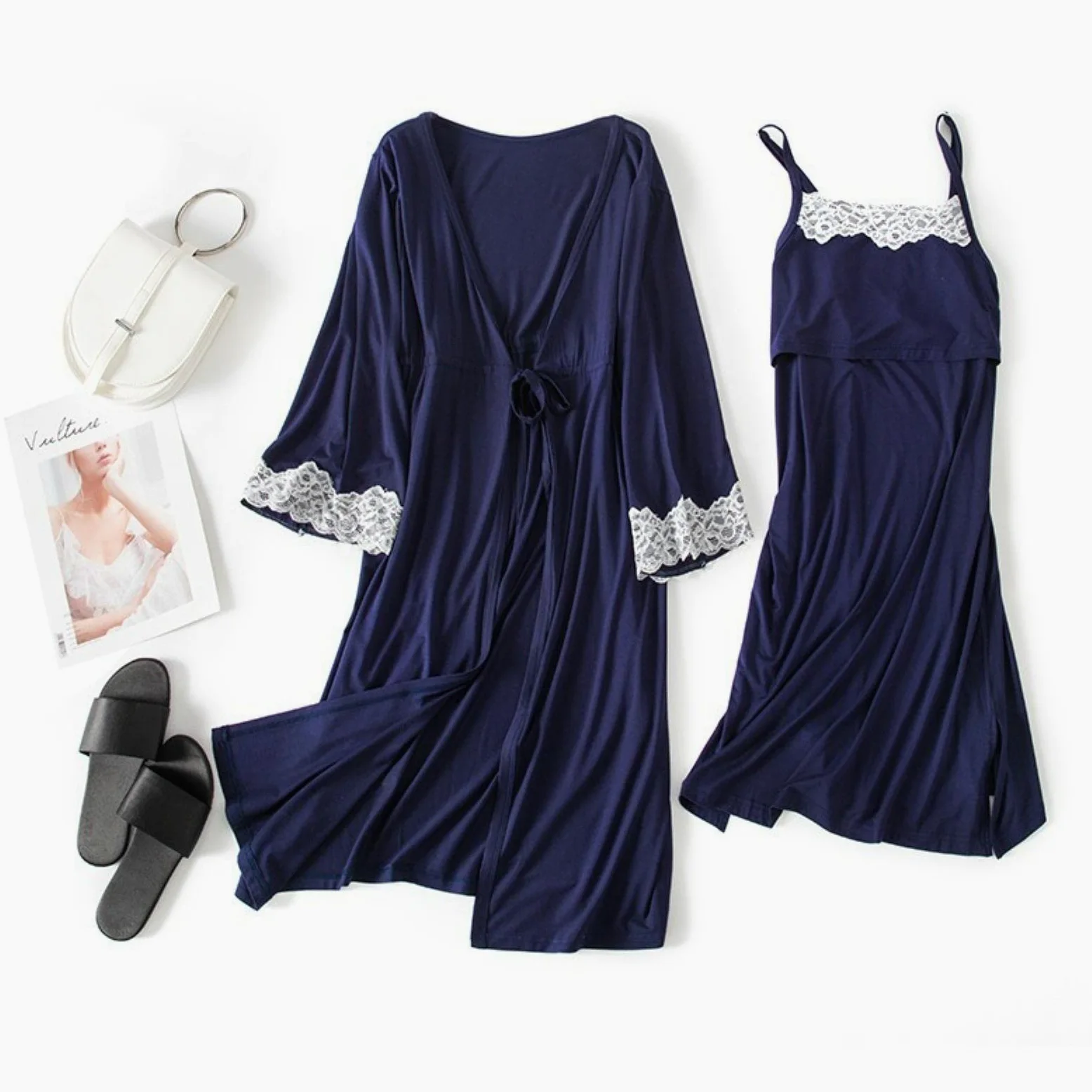 Femme Enceinte vêtements de Nuit Allaitement Grossesse Pyjamas Fronde Allaitement Chemise de Nuit maternité Travail Robe + Robe Accouchement