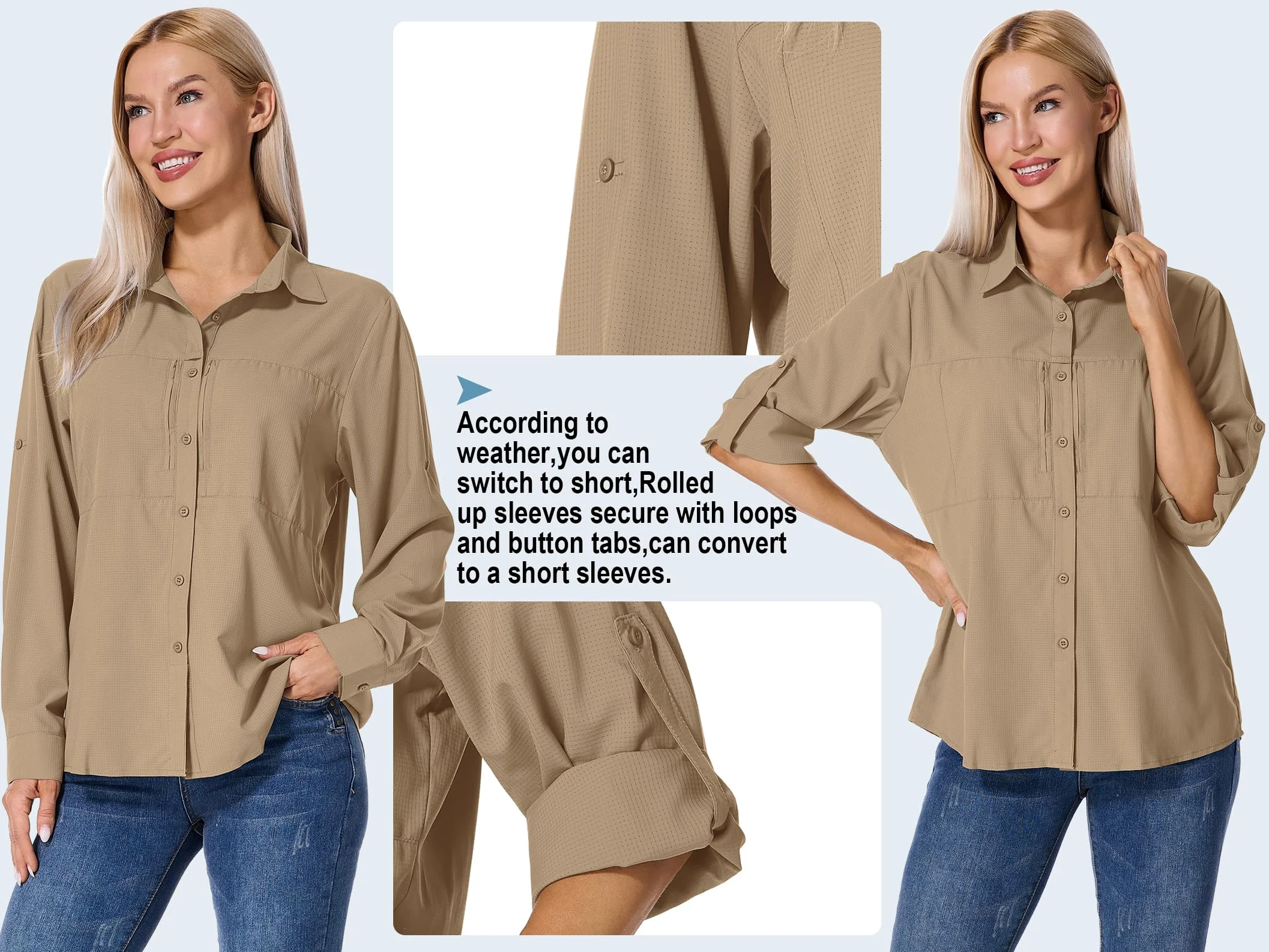 Shirts T-shirt UV UPF 50+ Safari Kleidung Wanderbluse Damen Hemdbluse Outdoor atmungsaktiv Quick Dry Sonnenschutz Langarmshirt Bluse