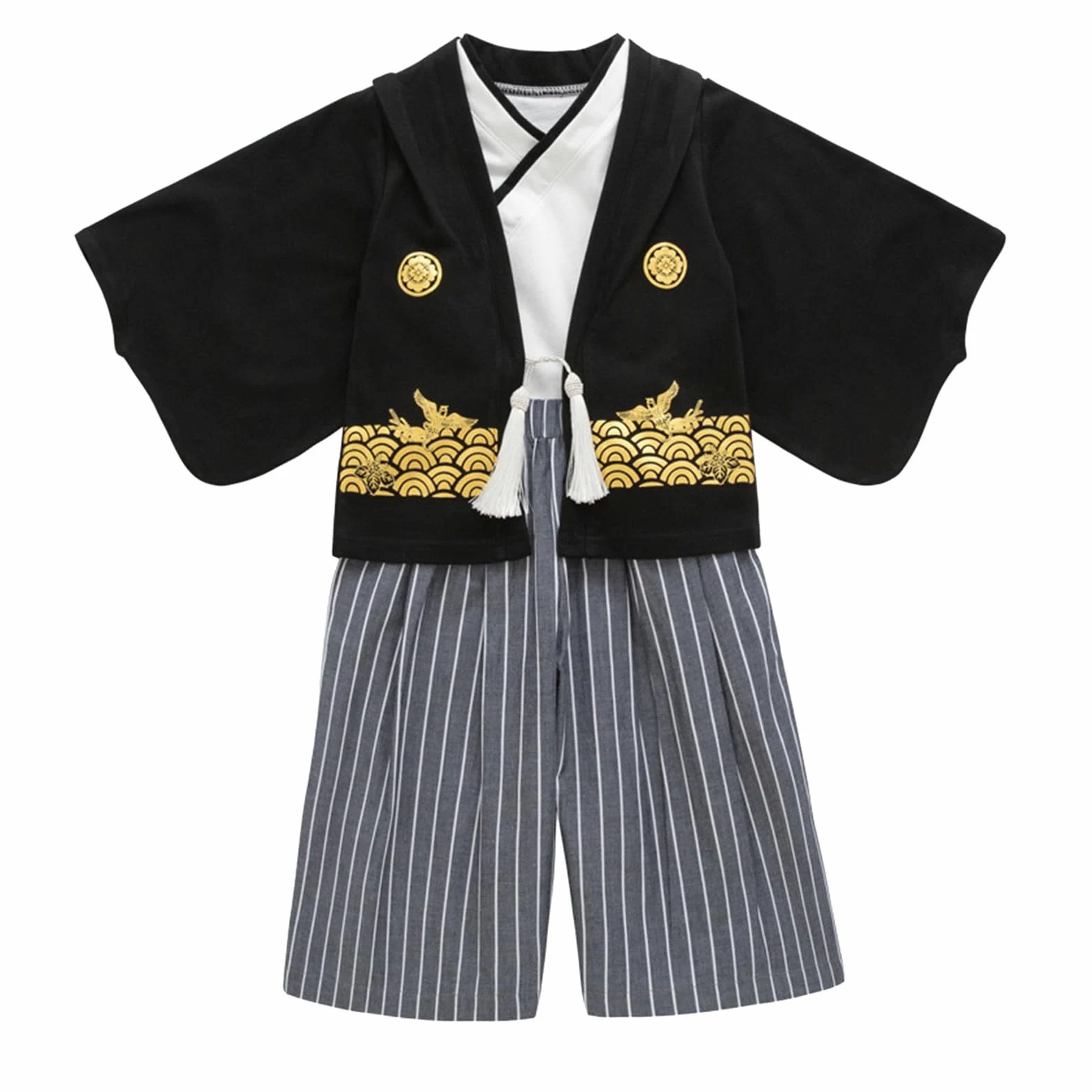 1 ensemble kimono traditionnel costume kimono traditionnel pour garçon en tissu noir