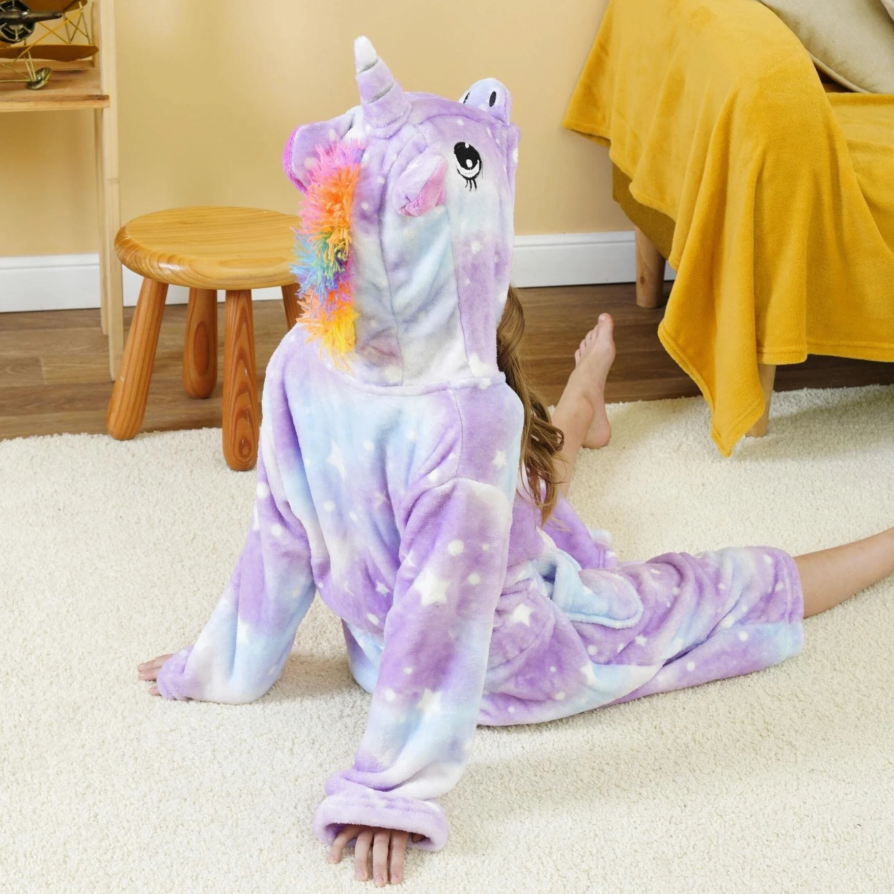 Peignoir Doux Fille Licorne Robes de Chambre à Capuche pour Filles avec Pantoufles de Licorne - Cadeaux pour Filles