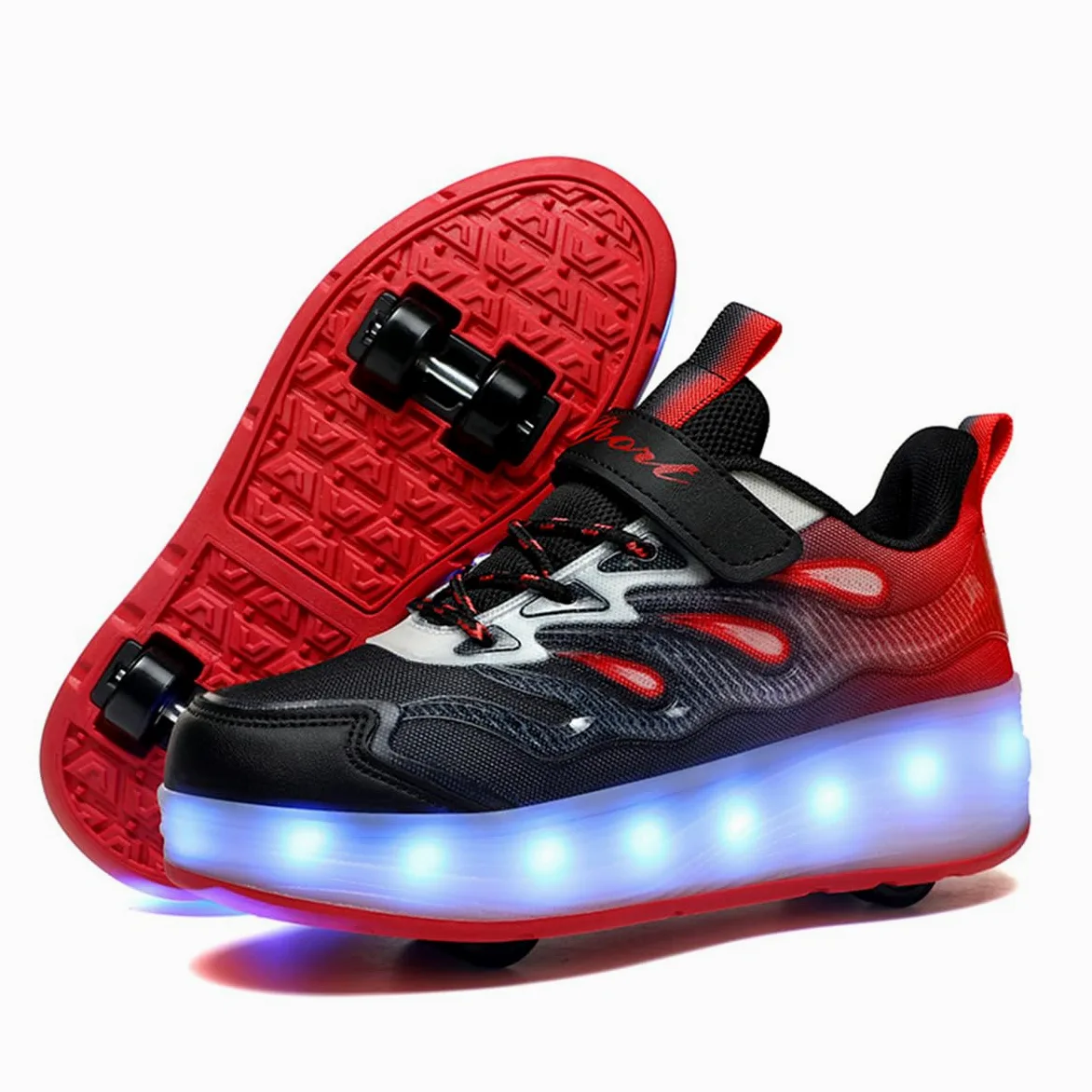 Patins à roulettes 2 en 1 Enfant Fille Garçon, Chaussures de Skateboard 4 Roues Amovible Brillantes