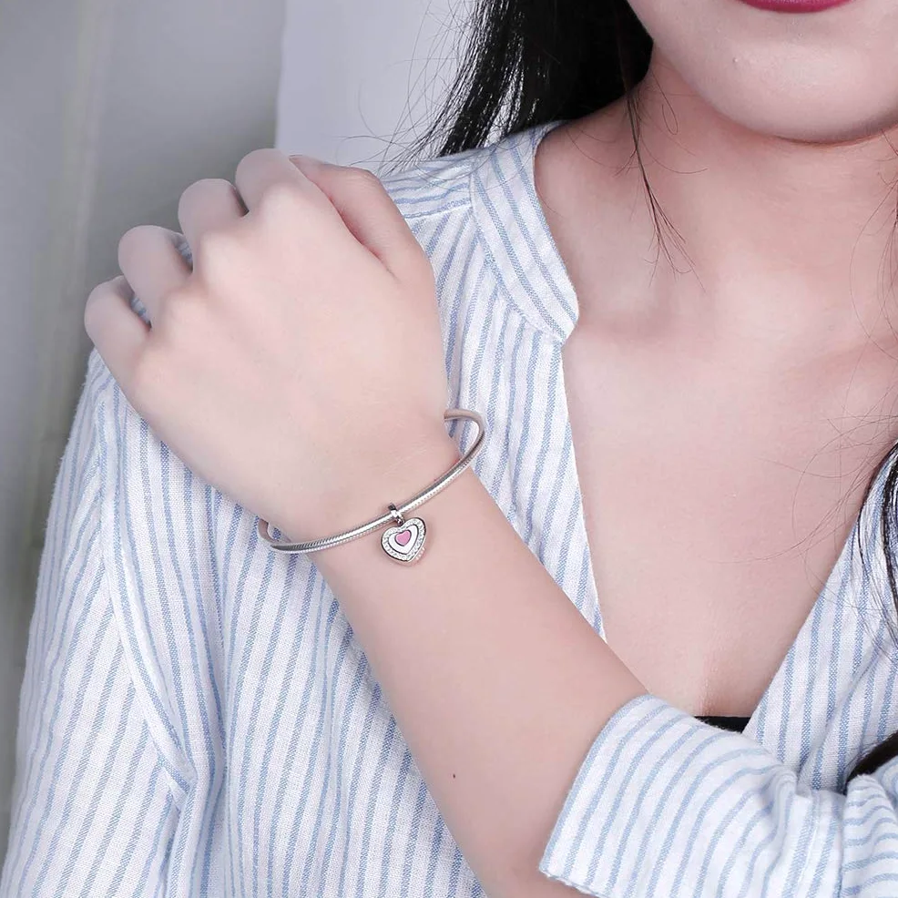 Custom4U Charme Coeur Personnalisable Charm Argent avec Photo Gravé Breloque pour Bracelet Bijoux Cadeau Personnalisé Maman Fille