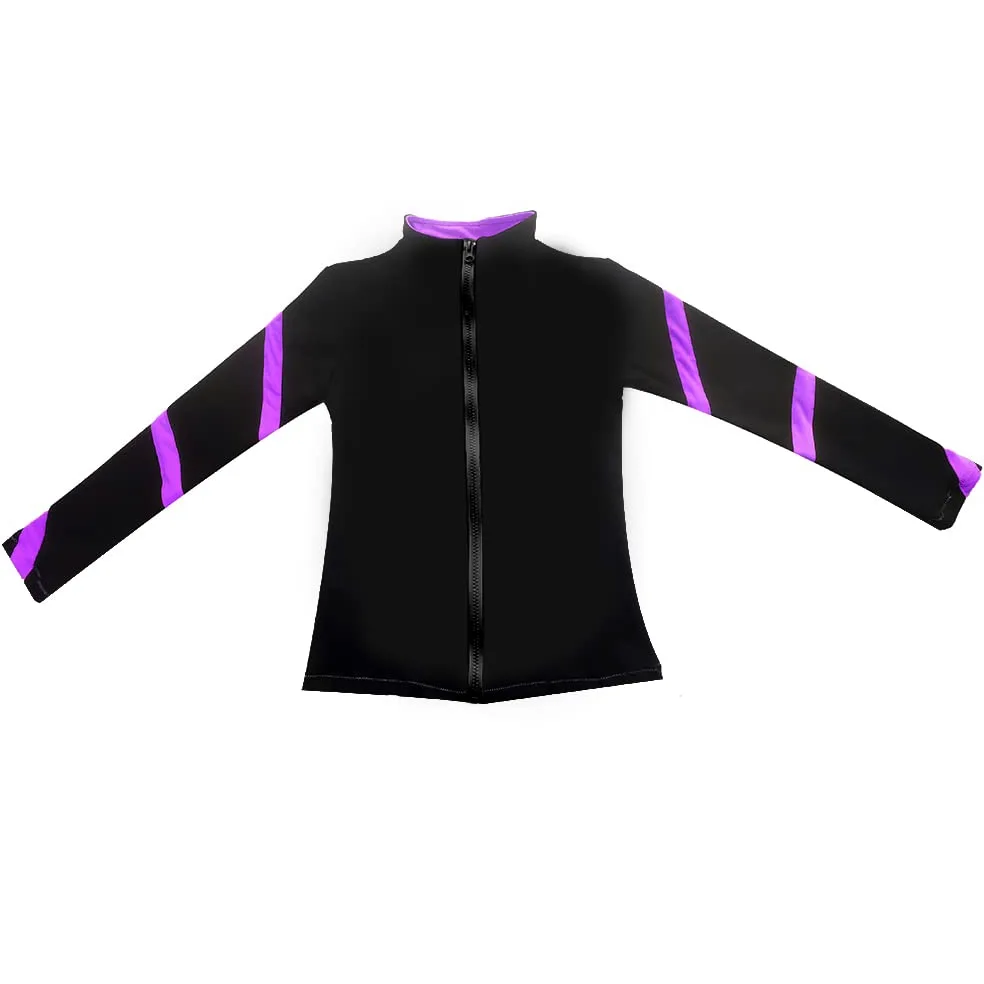 LIUHUO Vestes de patinage sur glace pour filles Femmes Rayures Entraînement Pratique Patinage artistique Tops Coûts Polaire