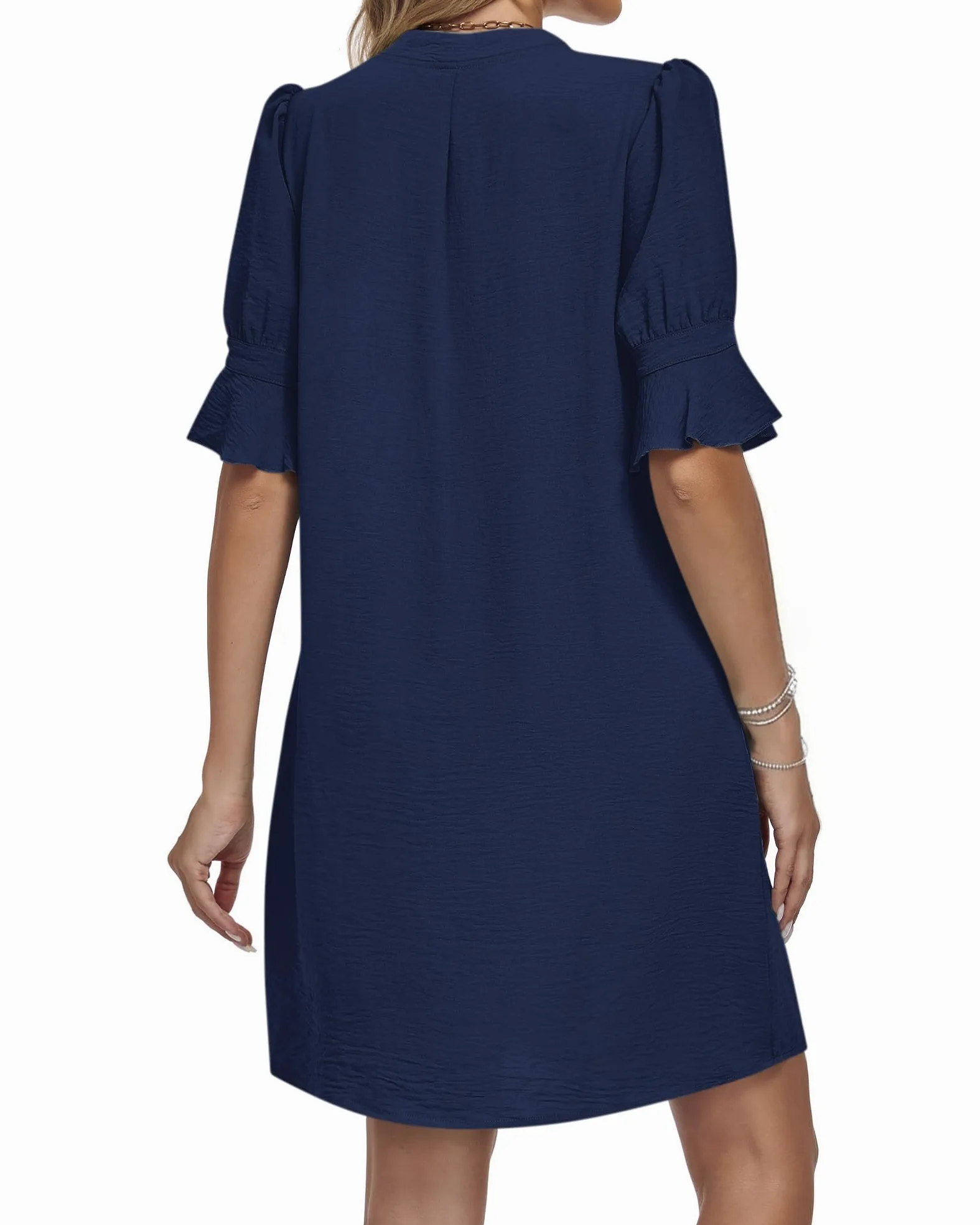 AUSELILY Robe Femme Chic et Elegant décontractée Robe Chemise à Manches Courtes et col en V Ample Robes Femme ete avec Poches