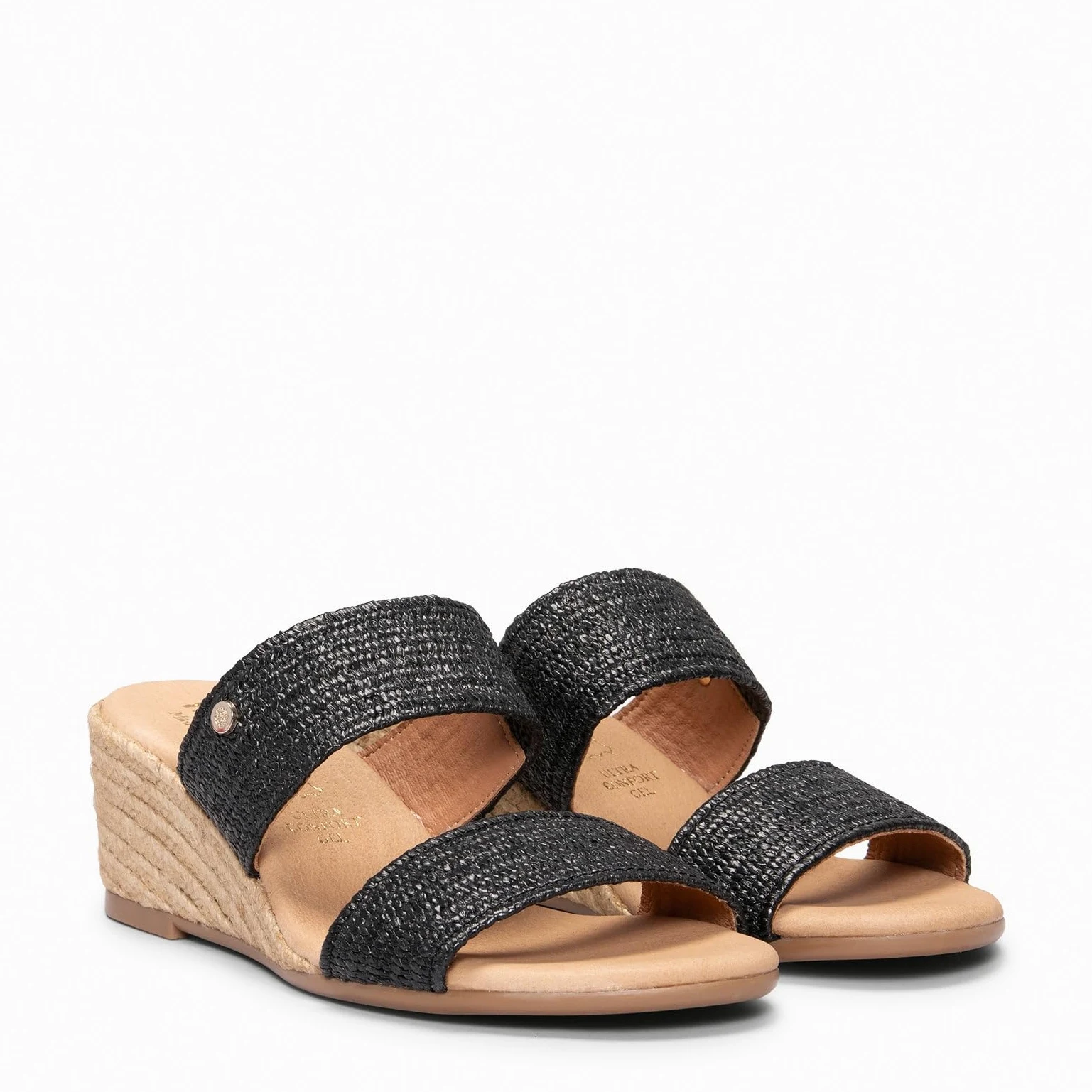 miMaO. Mules à talon compensé de type espadrilles. Fabrication artisanale