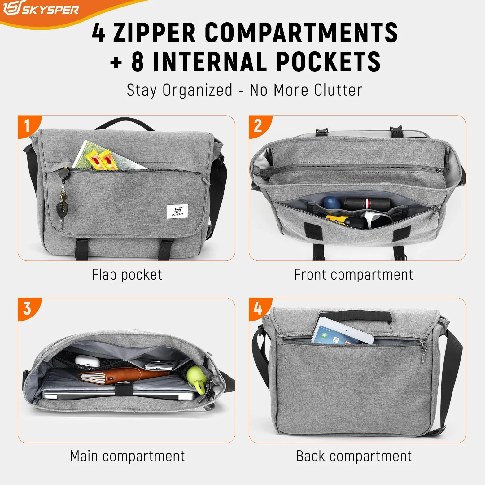 SKYSPER URBANX15 Sac à Bandoulière Sacoches Ordinateur Portable 15.6 Pouces Grande Messenger Anti-Vol Hommes Femmes