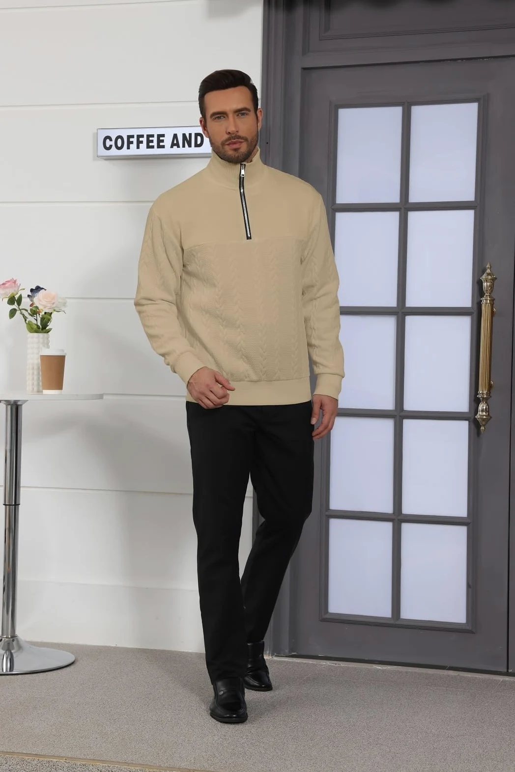 Halfword Pulls Homme Zip Pullover Tricoté Pull à Manches Longues pour Hommes Jacquard Sweatshirts
