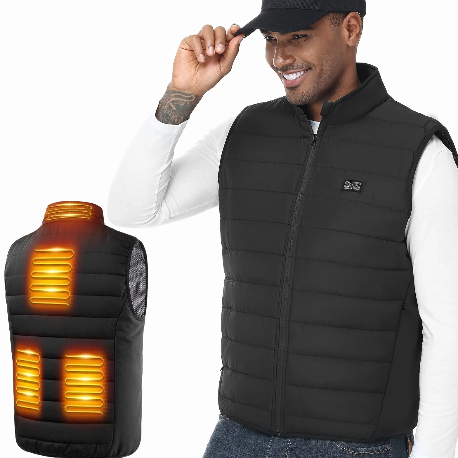 LABCOOL Veste Chauffante Homme Femme, Gilet USB avec Batterie 12000mAh 5V Incluse, 3 Niveaux de Chauffage, 6 Zones Chauffantes, Blouson Sans Manche