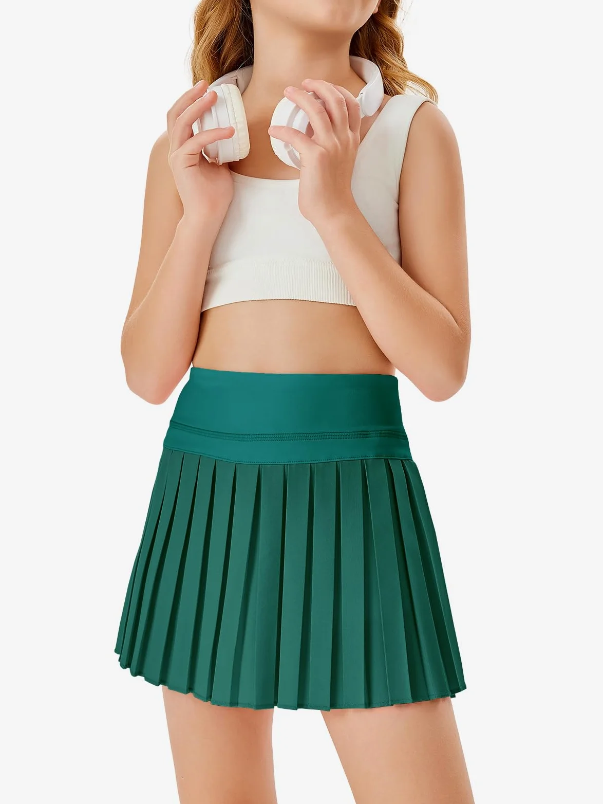 Haloumoning Jupes plissées avec short pour filles - Jupe-short de tennis athlétique - Jupe de performance sportive avec poches - 4 à 14 ans