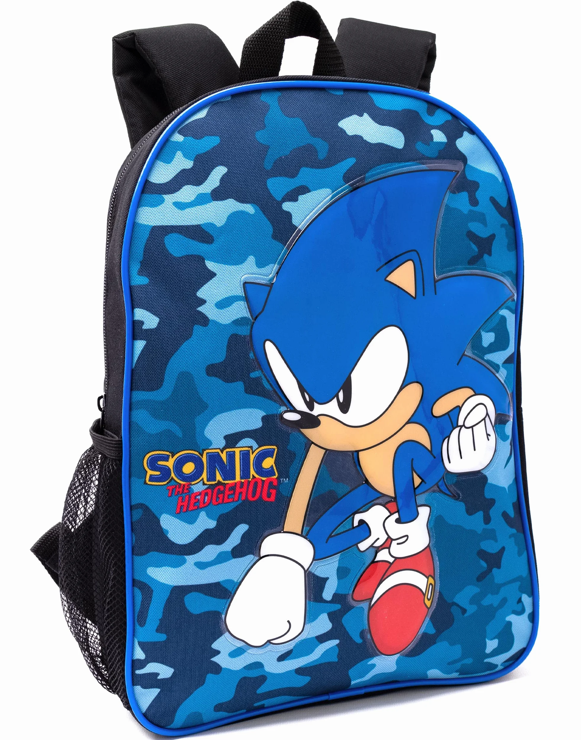Sonic The Hedgehog Sac à dos pour garçons | Trousse d'école motif camouflage bleu marine | Bouteille d'eau | Marchandises de jeu