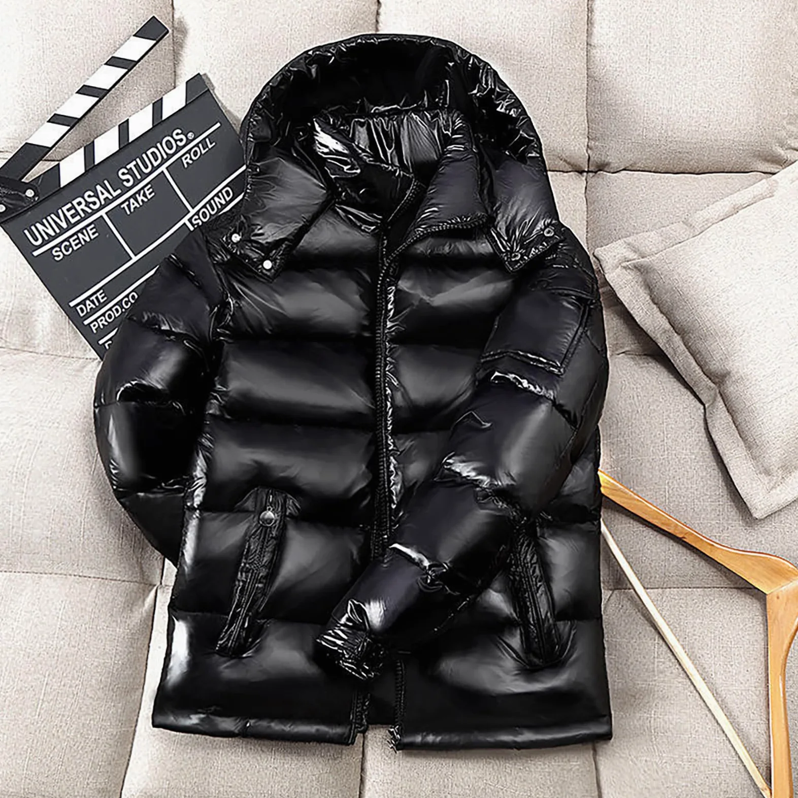 Doudoune matelassée lourde pour homme, veste de sport brillante avec capuche