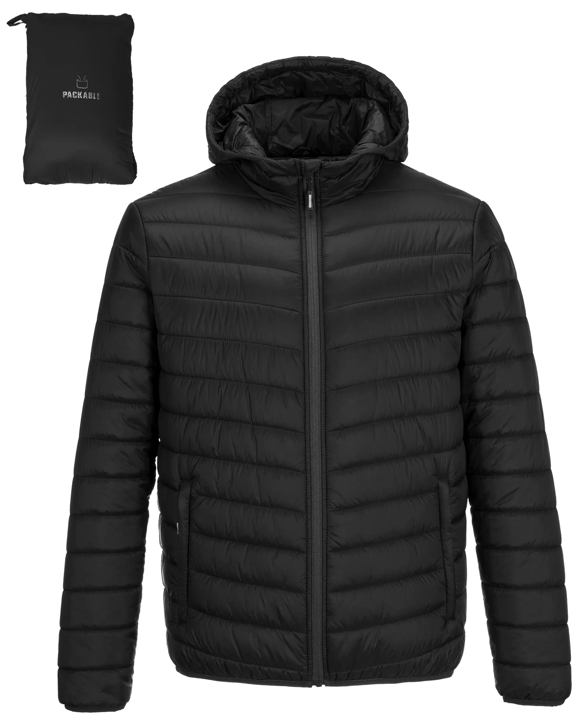Outdoor Ventures Veste matelassée imperméable pour homme - Veste à capuche légère et imperméable - Avec poches