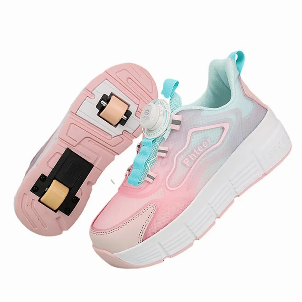 Mateju Chaussures à roulettes Rétractable pour Enfants Garçons Filles, 2 en 1 Patins Deux roulettes Chaussures de Skateboard Respirante Adolescents Mode Chaussures de Sport