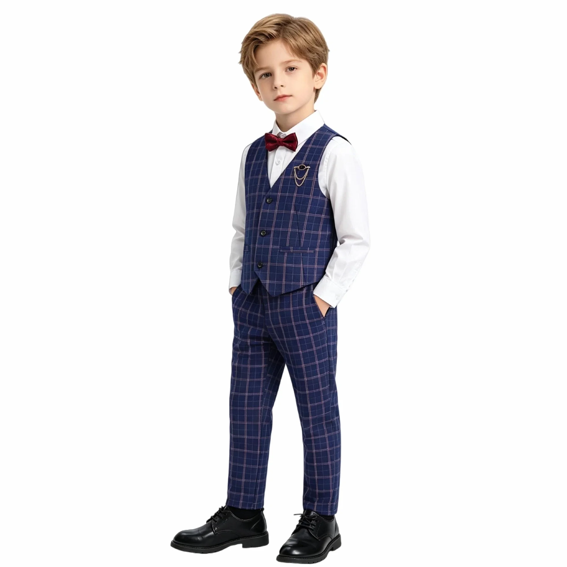 LOLANTA Costume Mariage pour Garçon, Tenue à Carreaux Cérémonie Enfant, Ensemble Gilet et Pantalon