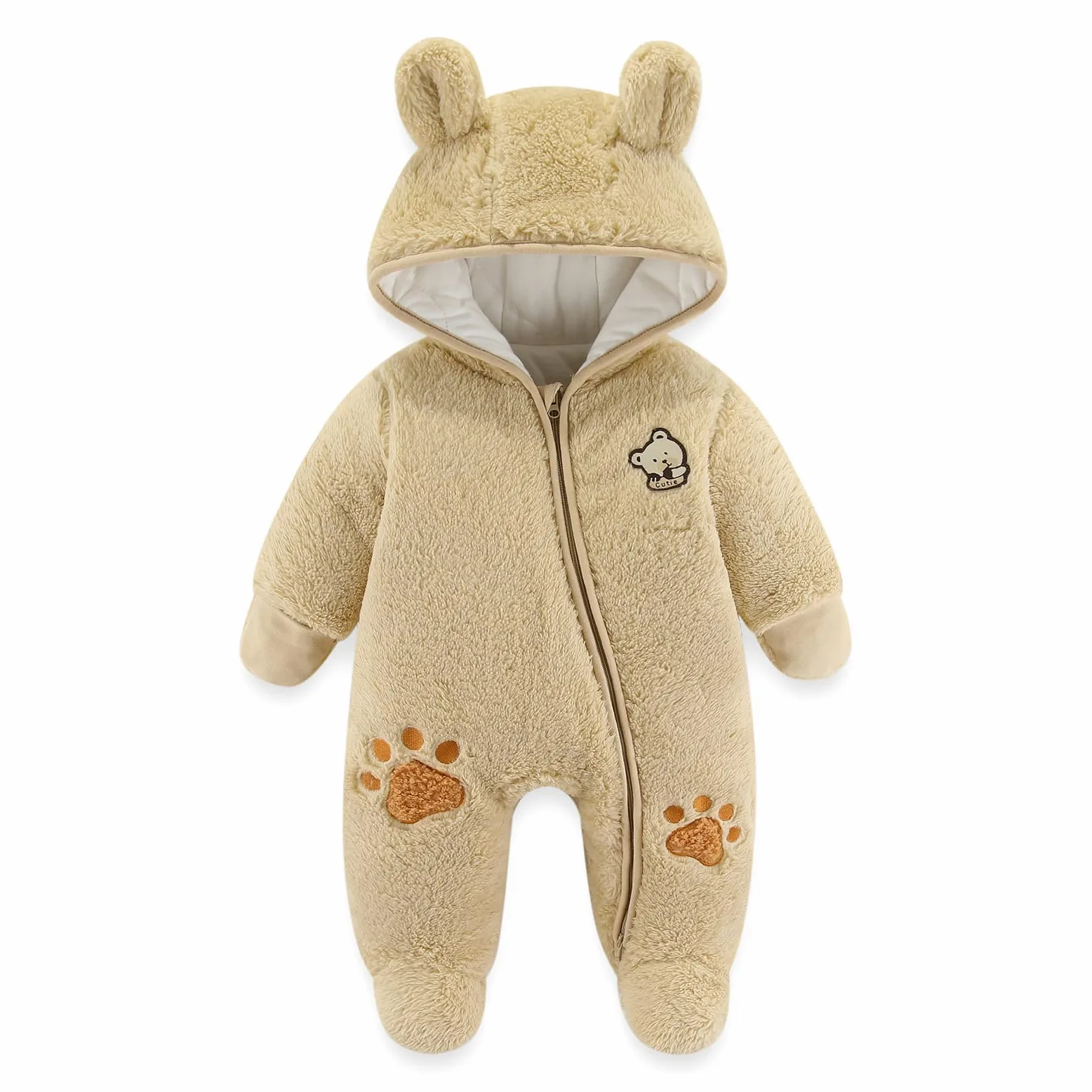JiAmy Combinaison Bebe Garcon Fille Hiver Polaire Combipilote Pilote Bébé Manteau à Capuche Manches Longues Ours Combinaison de Neige 0-12 Mois