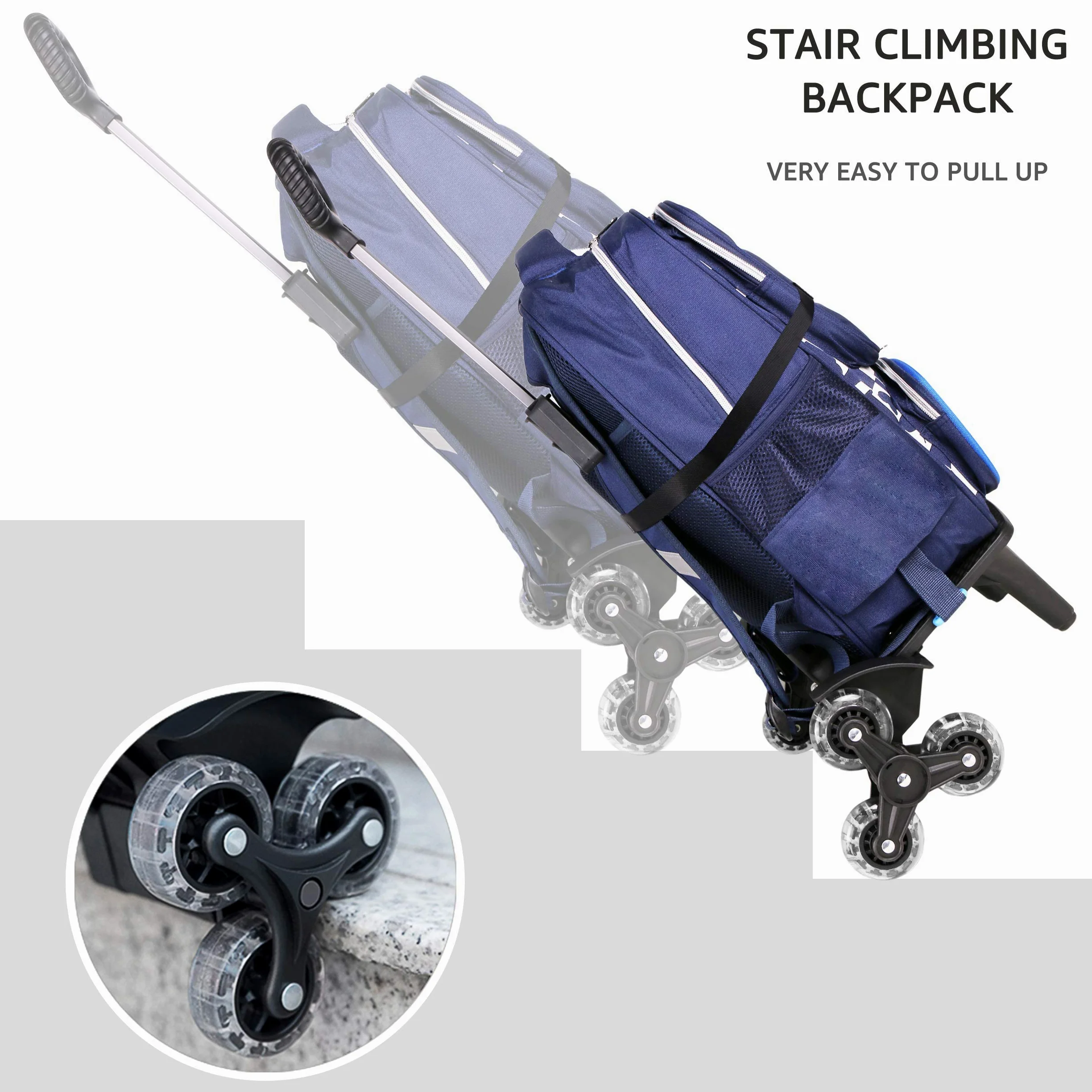 Chariot à Sac à Dos et Cartable à Roulettes en Alliage d'Aluminium - Trolley Pliable 6 Roues pour Enfants, Adolescents et Adultes - Idéal pour l'École et les Voyages