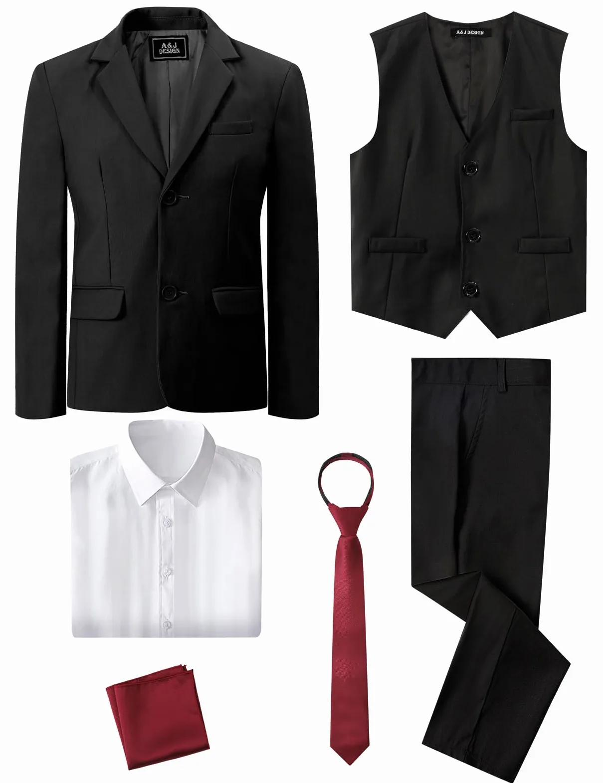 mintgreen 6pcs Ensemble de Costumes de Garçons, Blazer et Pantalon et Gilet et Chemise et Cravate avec Carré de Poche, 7-12 Ans