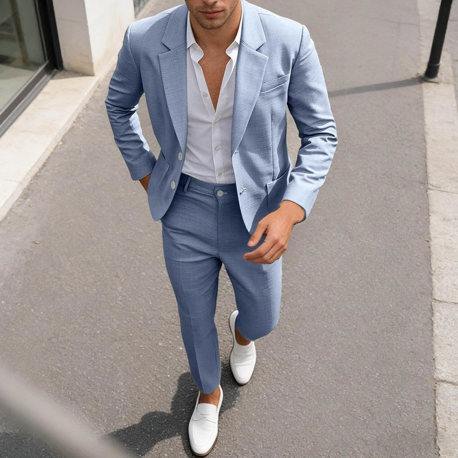 Costume Homme 2 pièces, Costume Homme en Lin 2 pièces, adapté pour Mariage, fête d'affaires, Veste de Costume élégante et Confortable et Pantalon