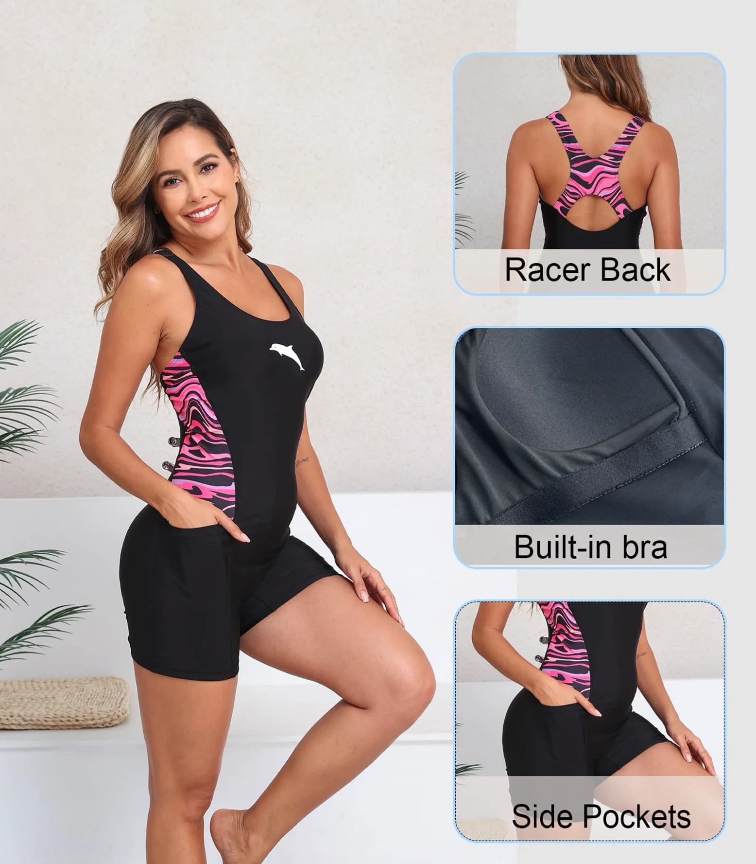Halcurt Maillot de bain une pièce pour femme - Dos nageur - Couverture complète