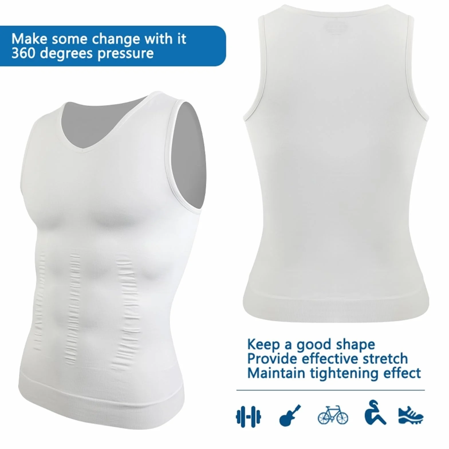 Shapewear pour Homme Lot de 2 débardeurs Compression for Homme, col en V, Gaine Amincissante, Ventre Plat