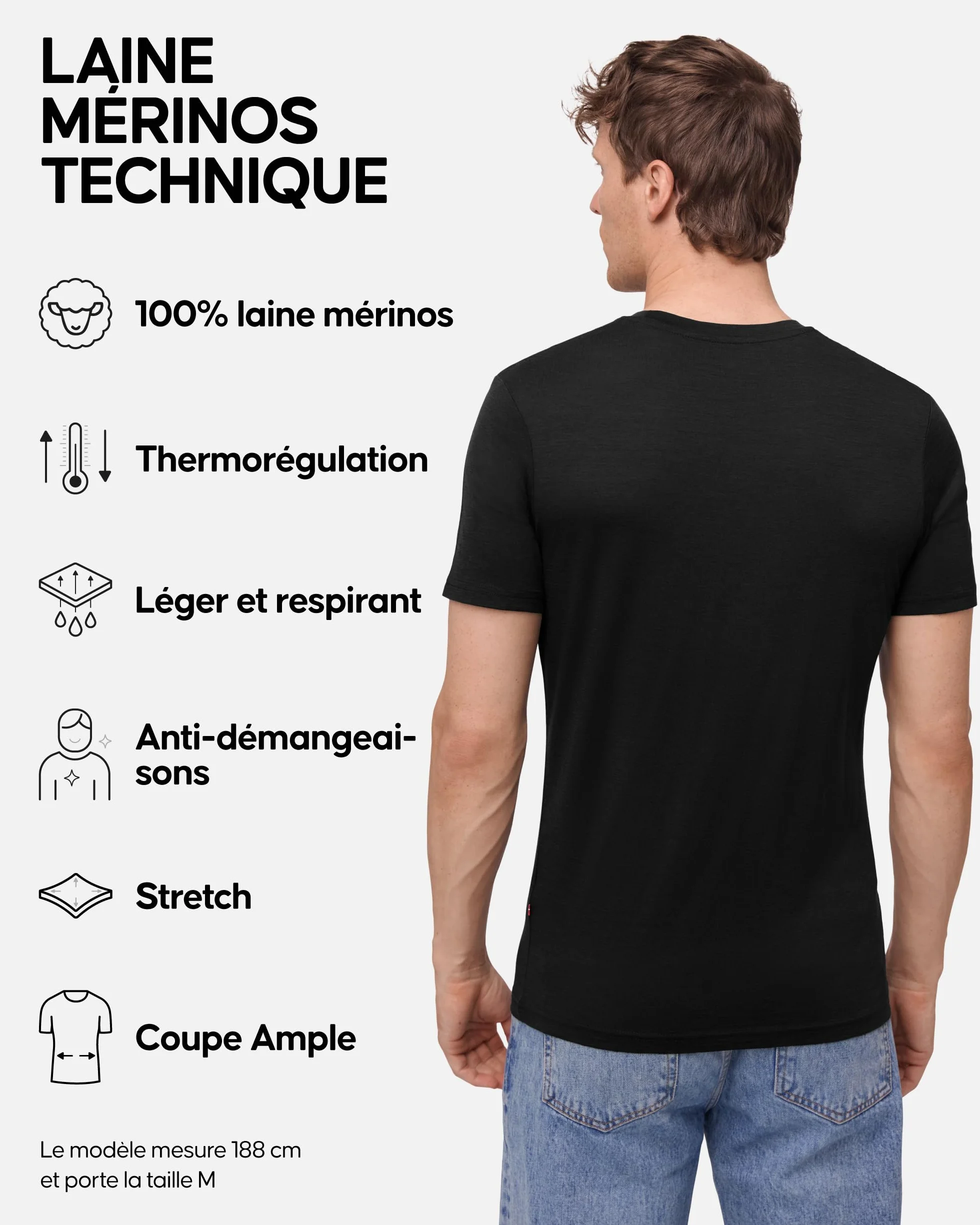 DANISH ENDURANCE T-Shirt 100% Laine Mérinos pour Homme, Léger et Respirant, Coupe Décontractée, Résistant aux Odeurs, Doux et Évacuant l'Humidité, Lot de 1 ou 2
