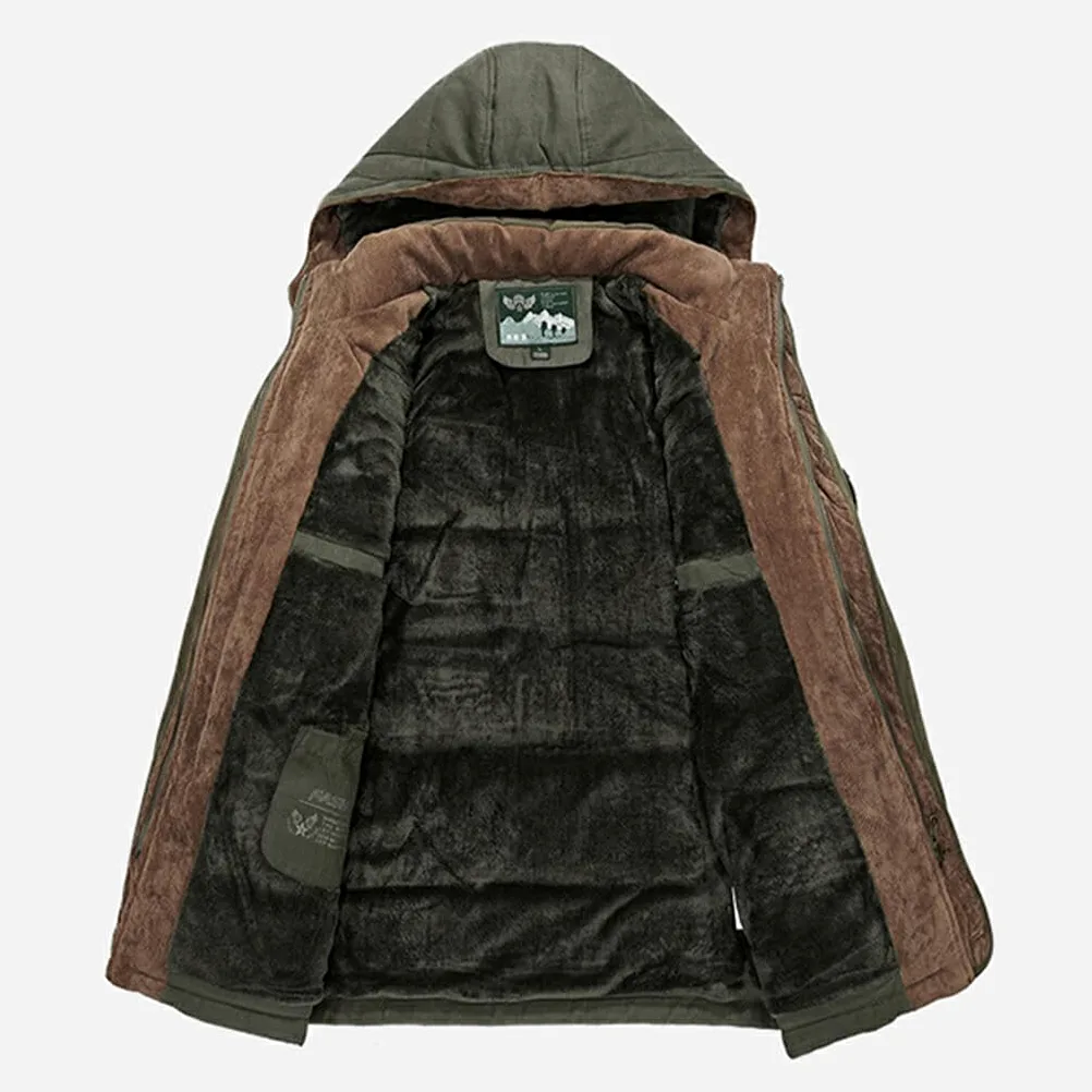 Veste coupe-vent à capuche pour hommes, grande taille 5XL 6XL, vêtements d'extérieur, grande taille, coton épais, polaire, manteau chaud coupe-vent, kaki, XL
