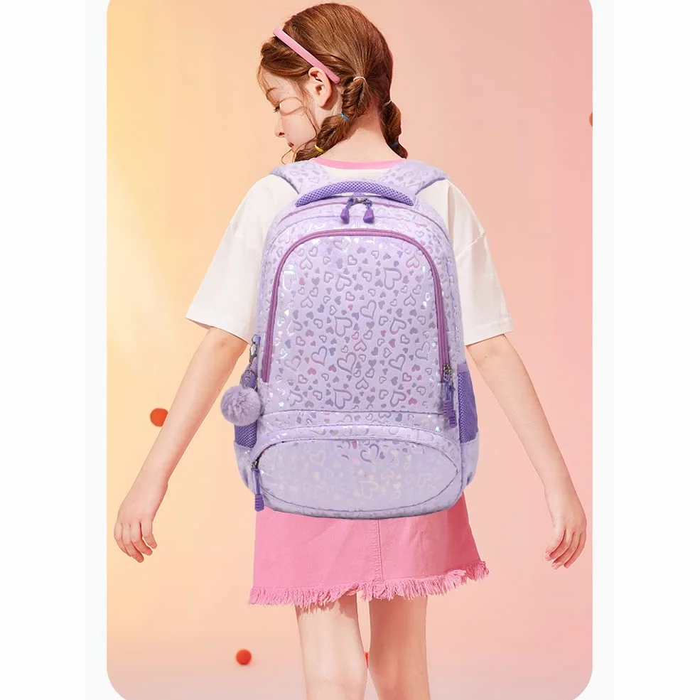 Kimwadalh Cartable Primaire Sac à Dos pour Filles Amour Sac à Dos pour Enfants,Léger Cartable 3 PCS Ensemble de Sacs d'école,avec Sac à Lunch et Trousse