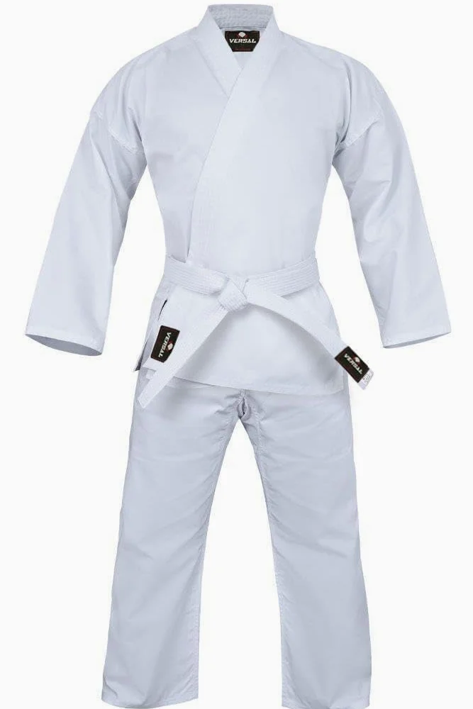 VERSAL Uniforme de karaté pour enfants/adultes | Costume de karaté blanc pour étudiant | Uniforme de karaté léger en polycoton de 226,8 g avec ceinture