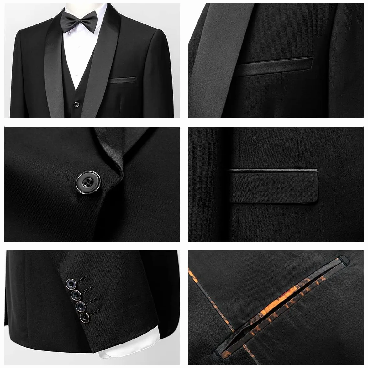 Costume Homme 3 pièces Mariage Slim Fit Smoking d'affaires à Un Bouton Men Suits 3 Piece Couleur Unie pour Fête Confort Blazer Veste et Pantalon Gilet
