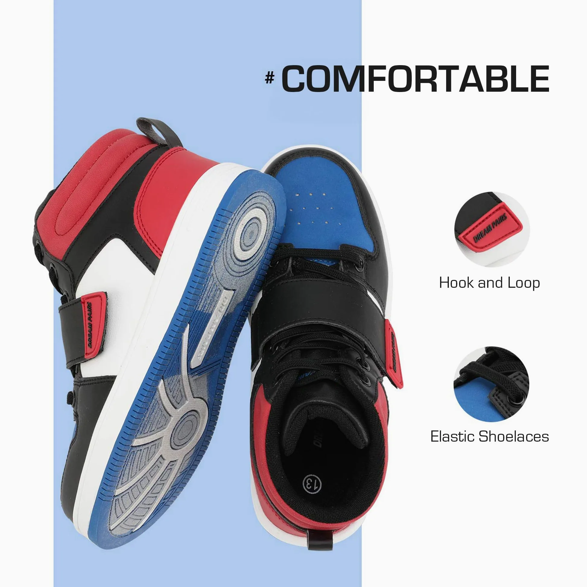 DREAM PAIRS Baskets Montantes Garçon Fille, Chaussures de Basketball et Sport Enfant, Sneakers Hautes Confortables pour Activités et Jeu Quotidien
