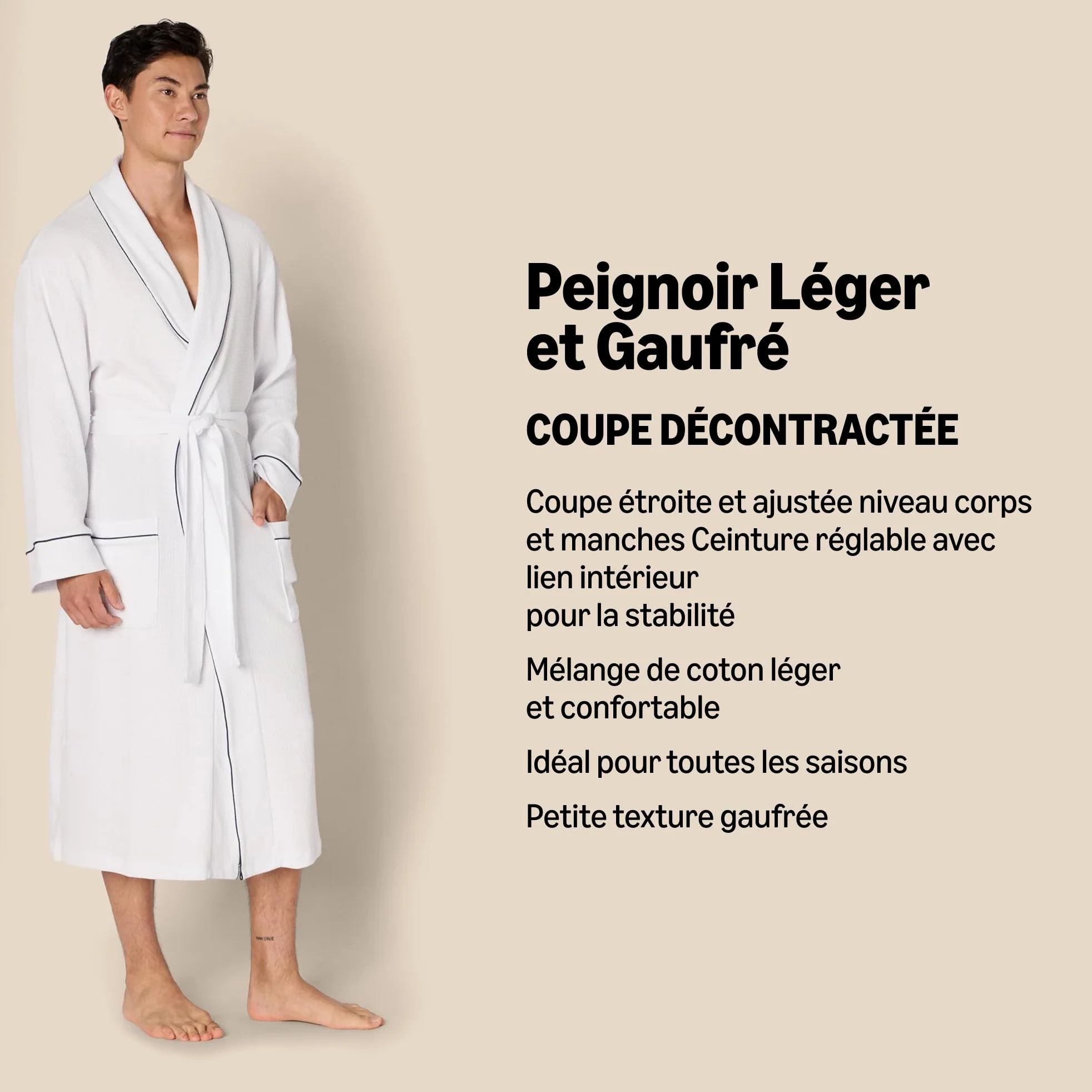 Amazon Essentials Homme Peignoir Léger et Gaufré (Disponible en Grandes Tailles et Grandes Longueurs)