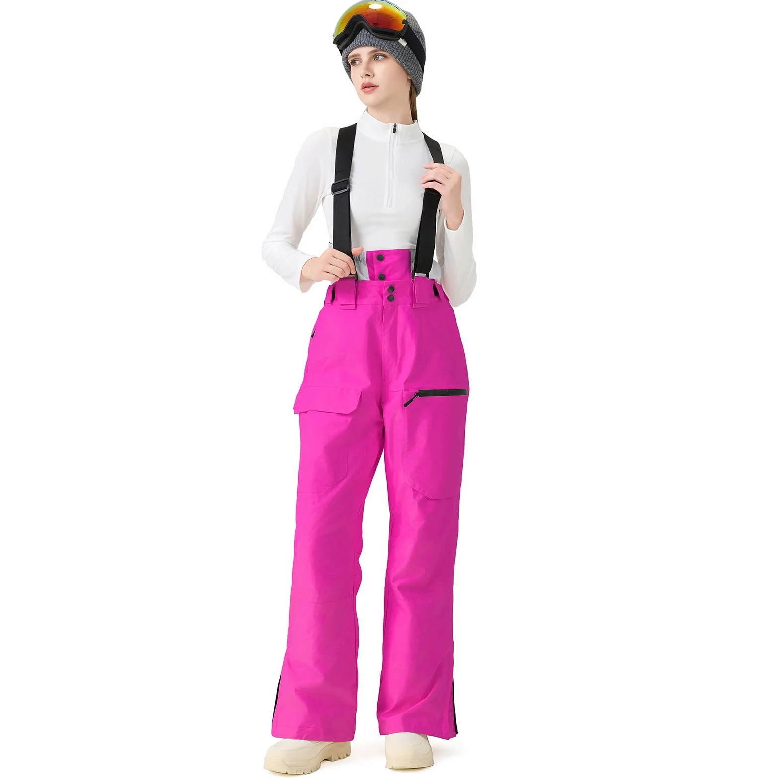 ALSOGO Salopette de ski imperméable isolée pour femme - Pour l'hiver - Bretelles réglables - Pantalon de neige - Coupe-vent - Pantalon chaud pour l'extérieur