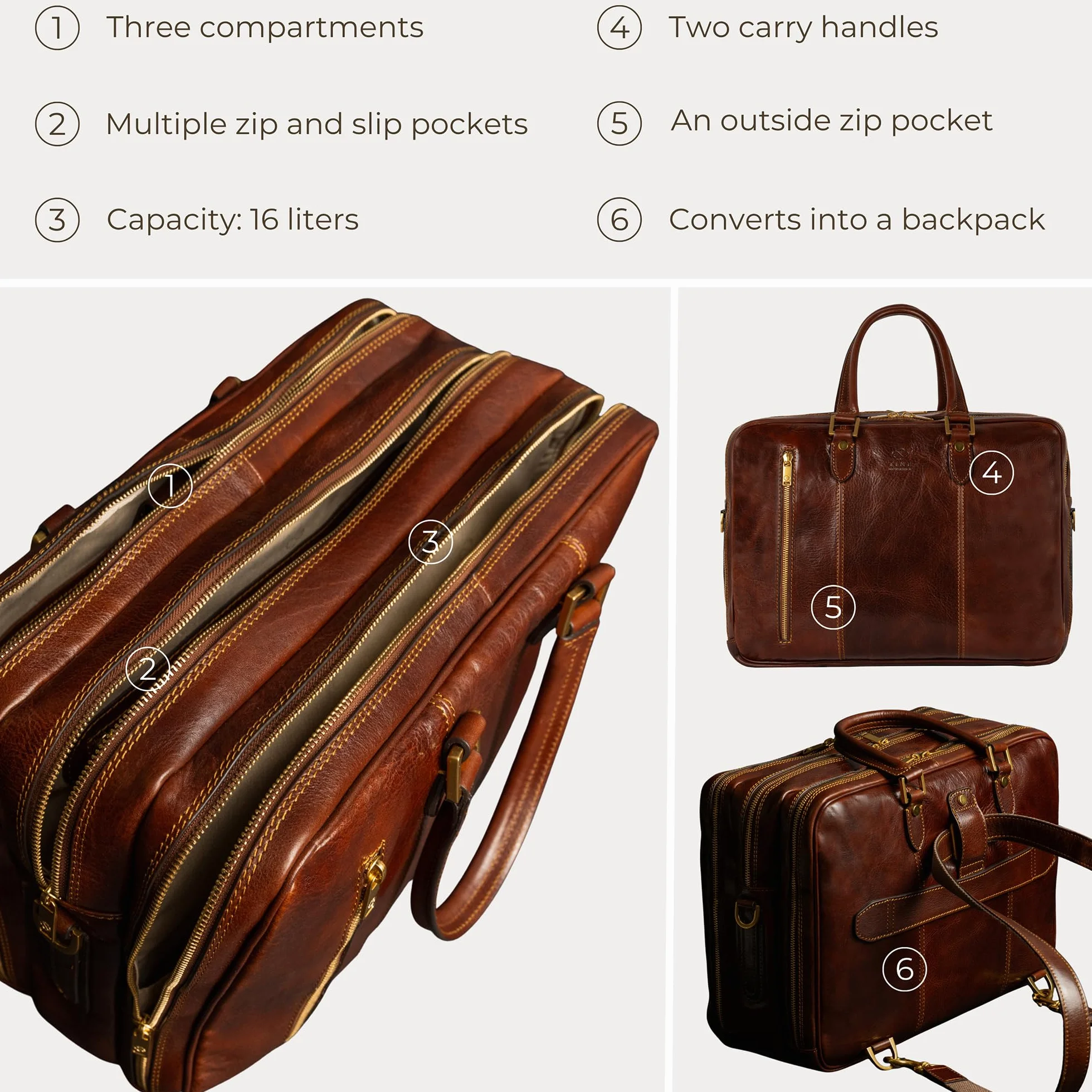Time Resistance Full Grain Leather Shoulder Bag Handmade in Italy for Men's Notebook