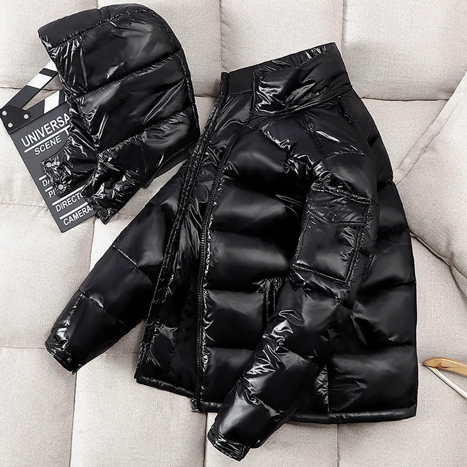 Doudoune matelassée lourde pour homme, veste de sport brillante avec capuche