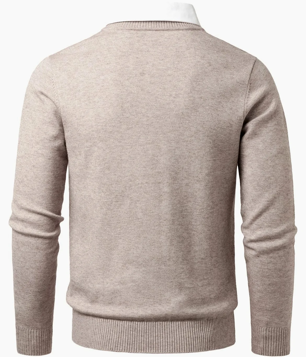 Pull en Maille Fine Homme V Neck Chandail Classique avec Col de Chemise Automne Hiver Tricot Basique Pullover Uni Sweaters