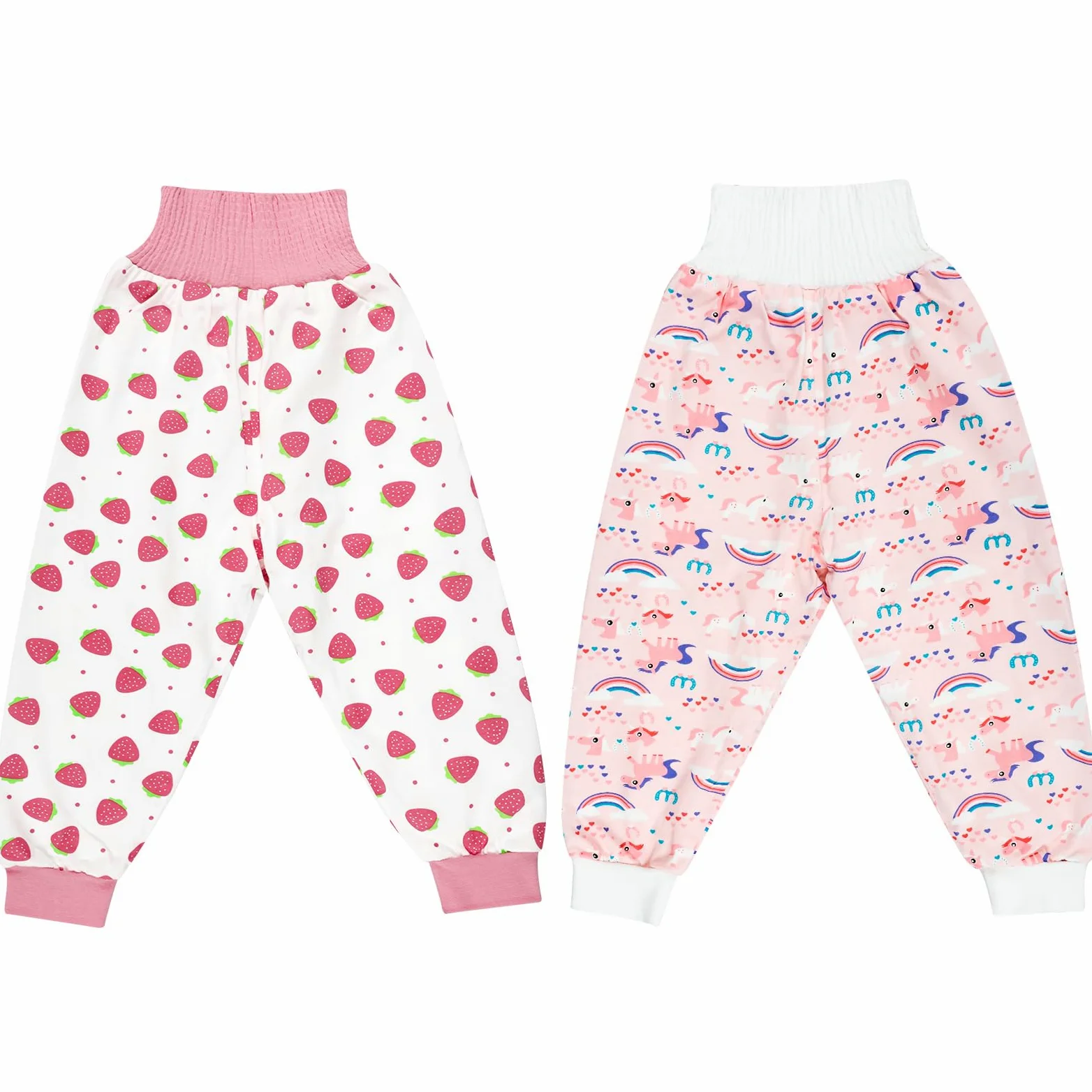 MOEMOE BABY Pantalon Propreté Enfant Nuit,Jupe Apprentissage Propreté,Pantalons de Couche, Jupe de Couche Imperméable,Pantalon Impermeable Enfant Garçon Fille,7-9 Ans,Lot de 2,Rose,XL